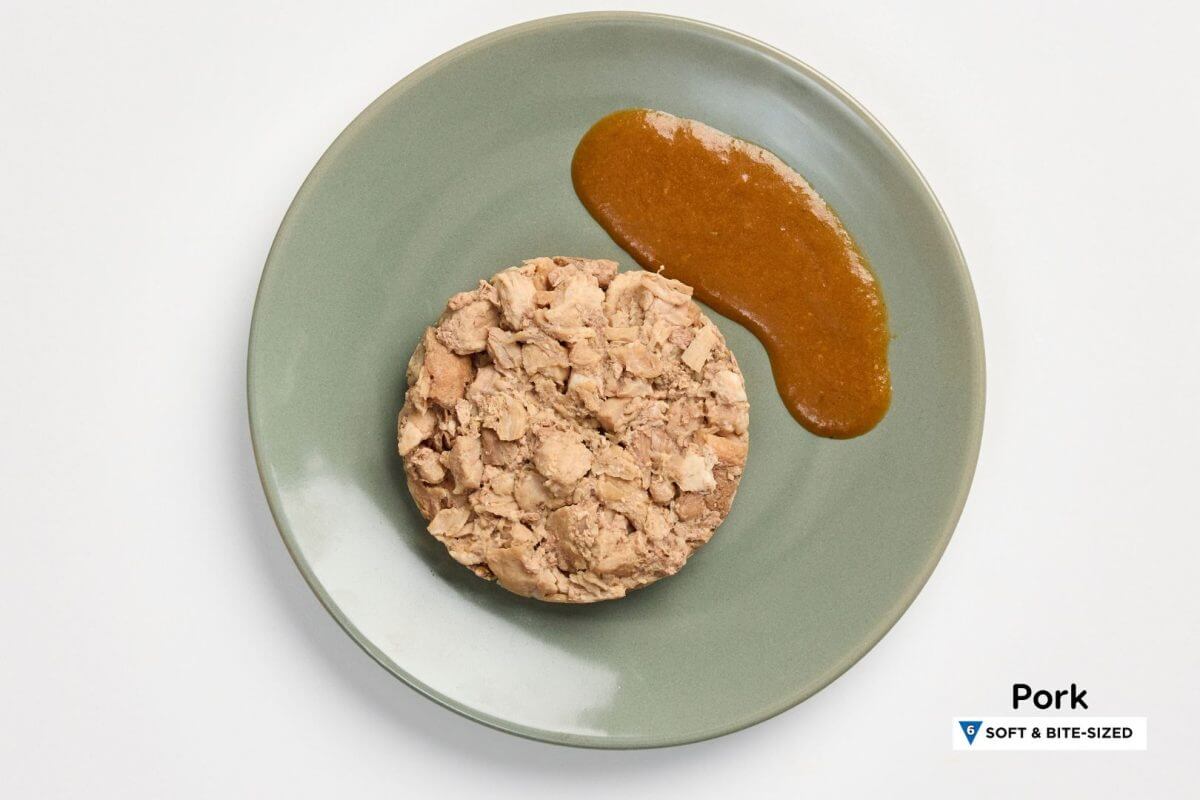 soft and bite-sized protein on a plate with gravy