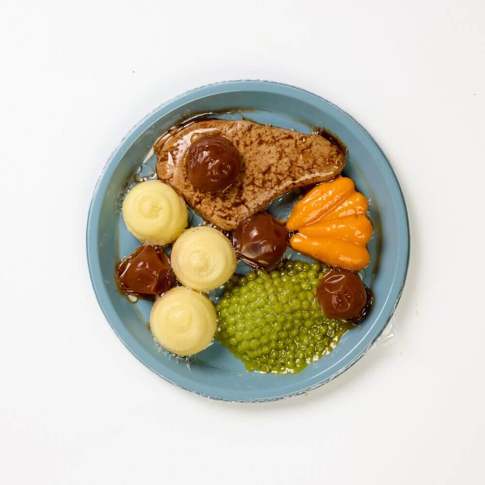 BBQ Beef Chop with Peas, Carrots, Mashed Potato & BBQ Sauce - Pureed - Image 3