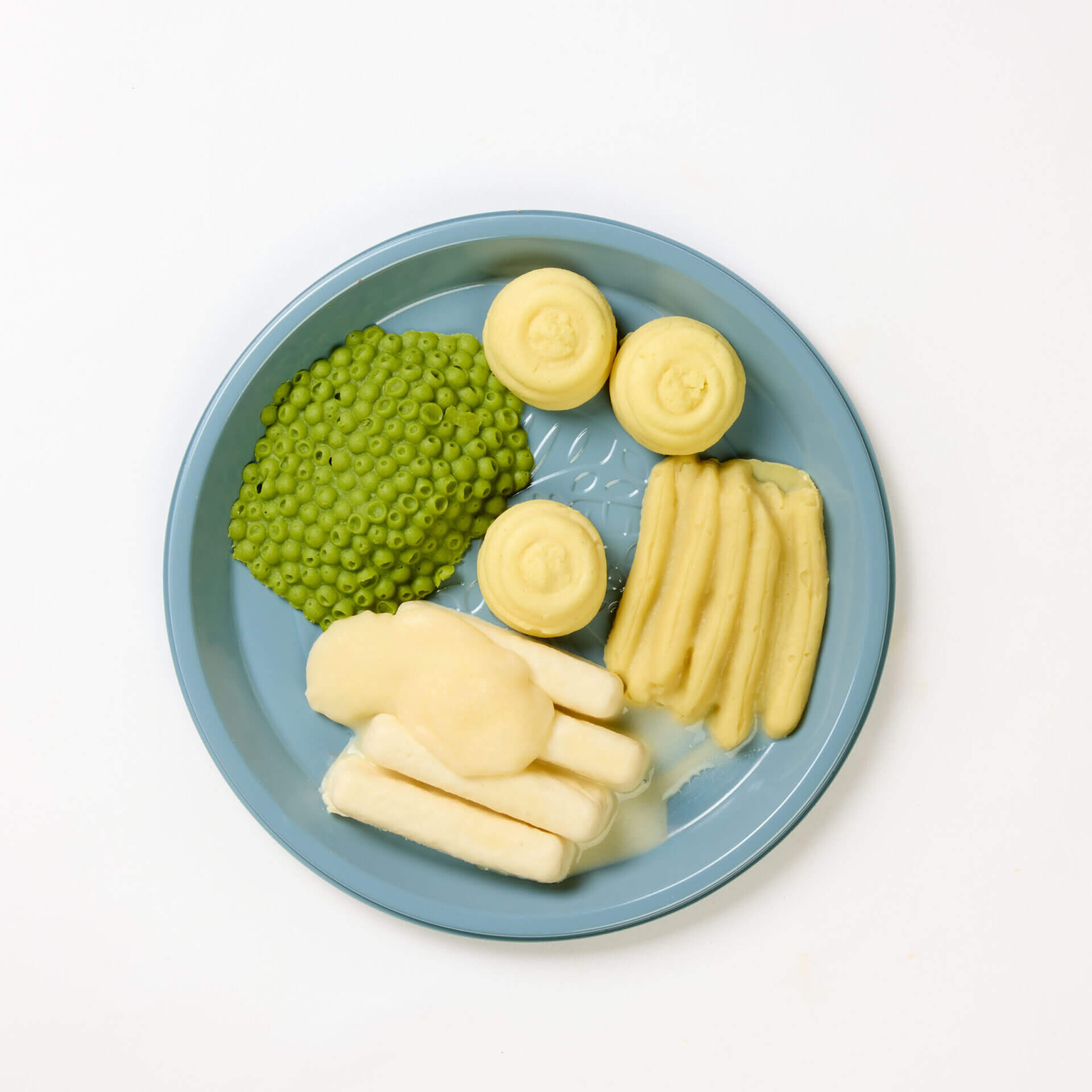 level 4 fish fingers and vegetables pre-plated meal